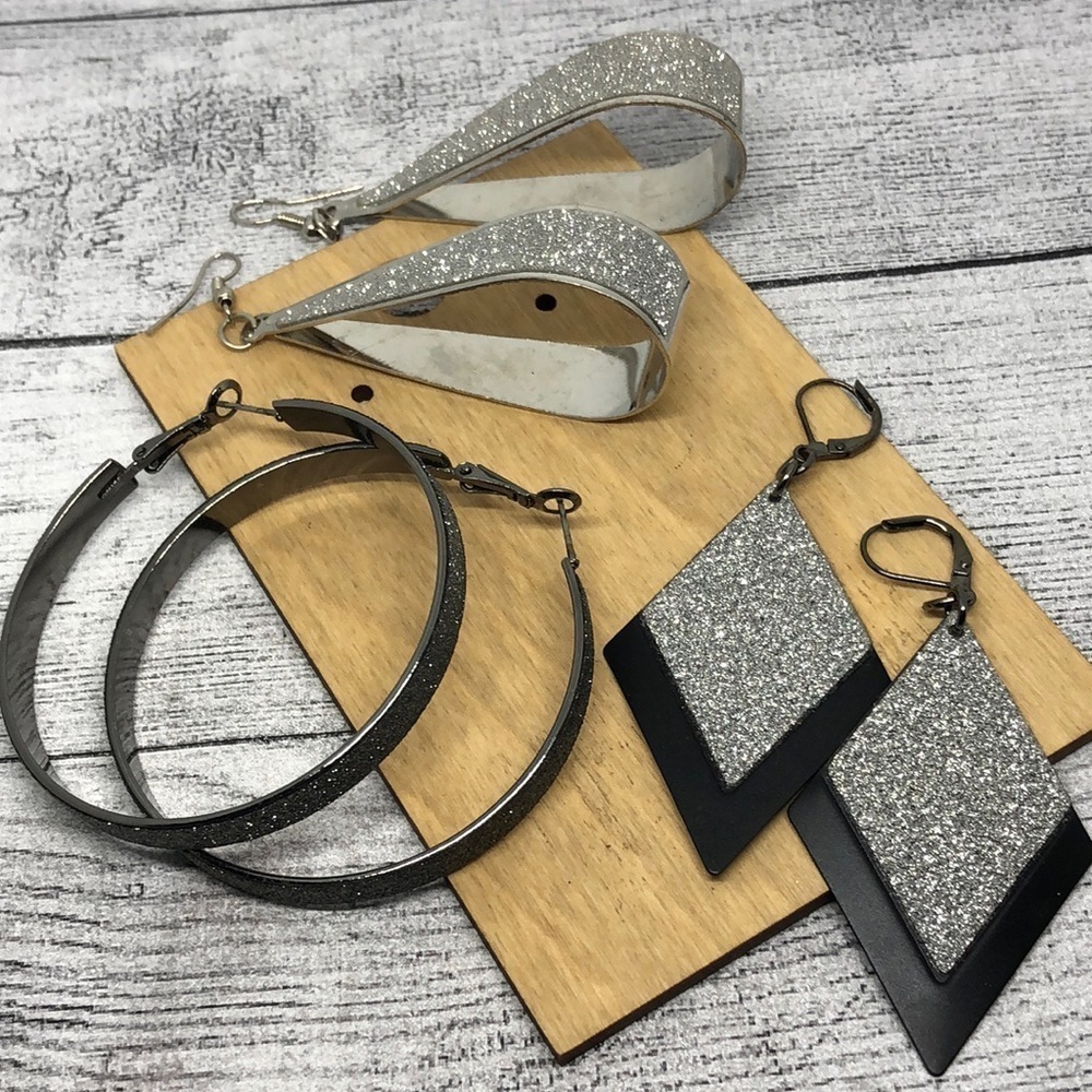 BUNDLE lot 3 glittery long statement earrings urban chic dressy night out party.